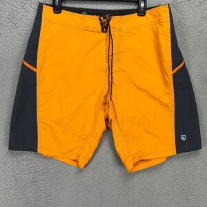 Kuhl Men Board Shorts 35 Orange Gray Colorblock Drawstring Swimwear Stretch Logo